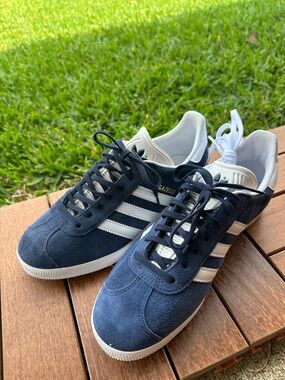 adidas Navy Suede Gazelle Sneakers with White Stripes
